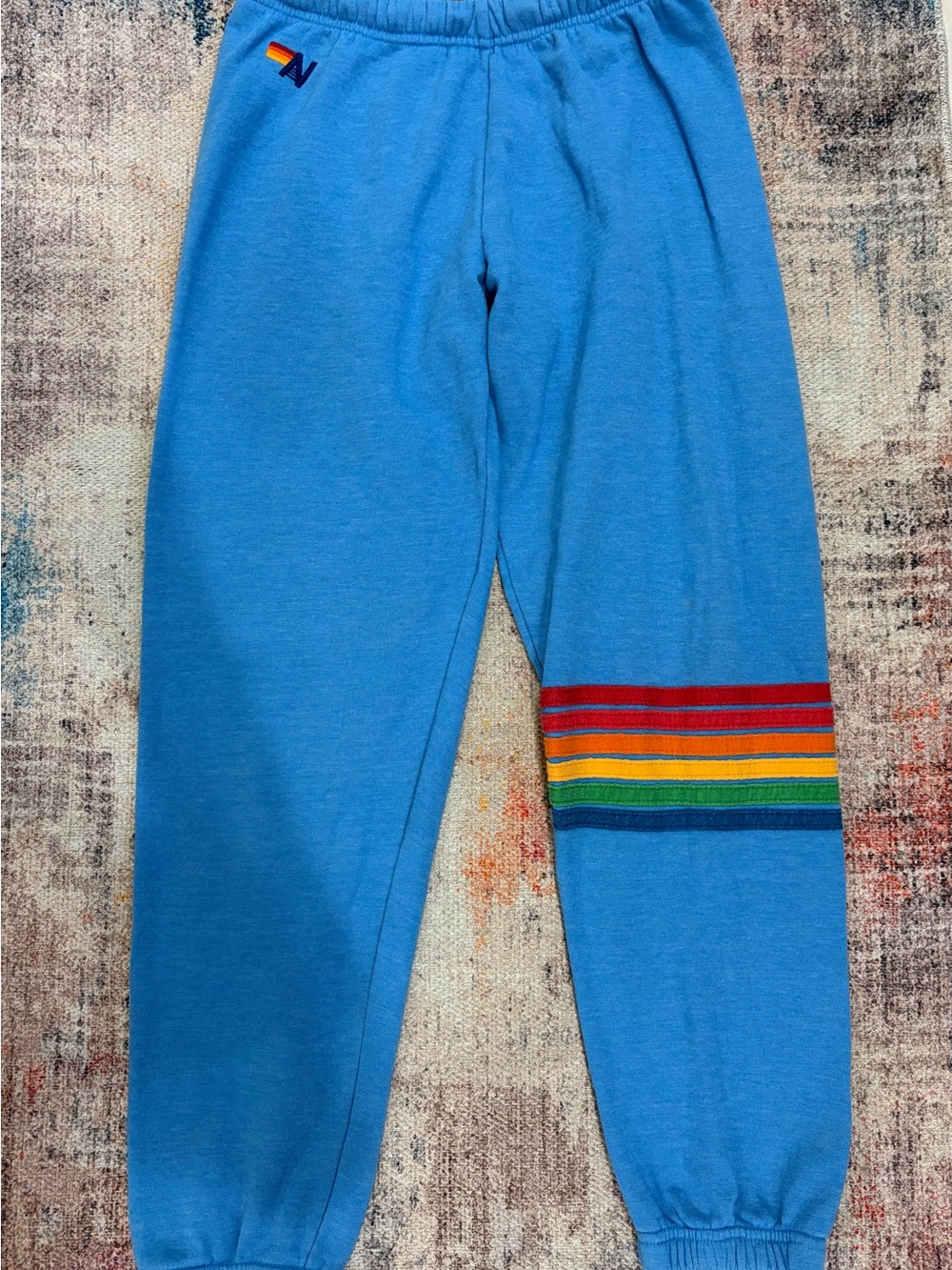 Aviator Nation Women’s Sweatpants Size M Blue Rainbow Stripe Joggers GUC - Picture 3 of 8